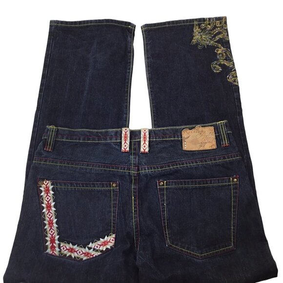 Ruthless Art Embroidered Men's Jeans 36 x 34 Aztec Southwest Phoenix Dark Artful - Picture 7 of 12